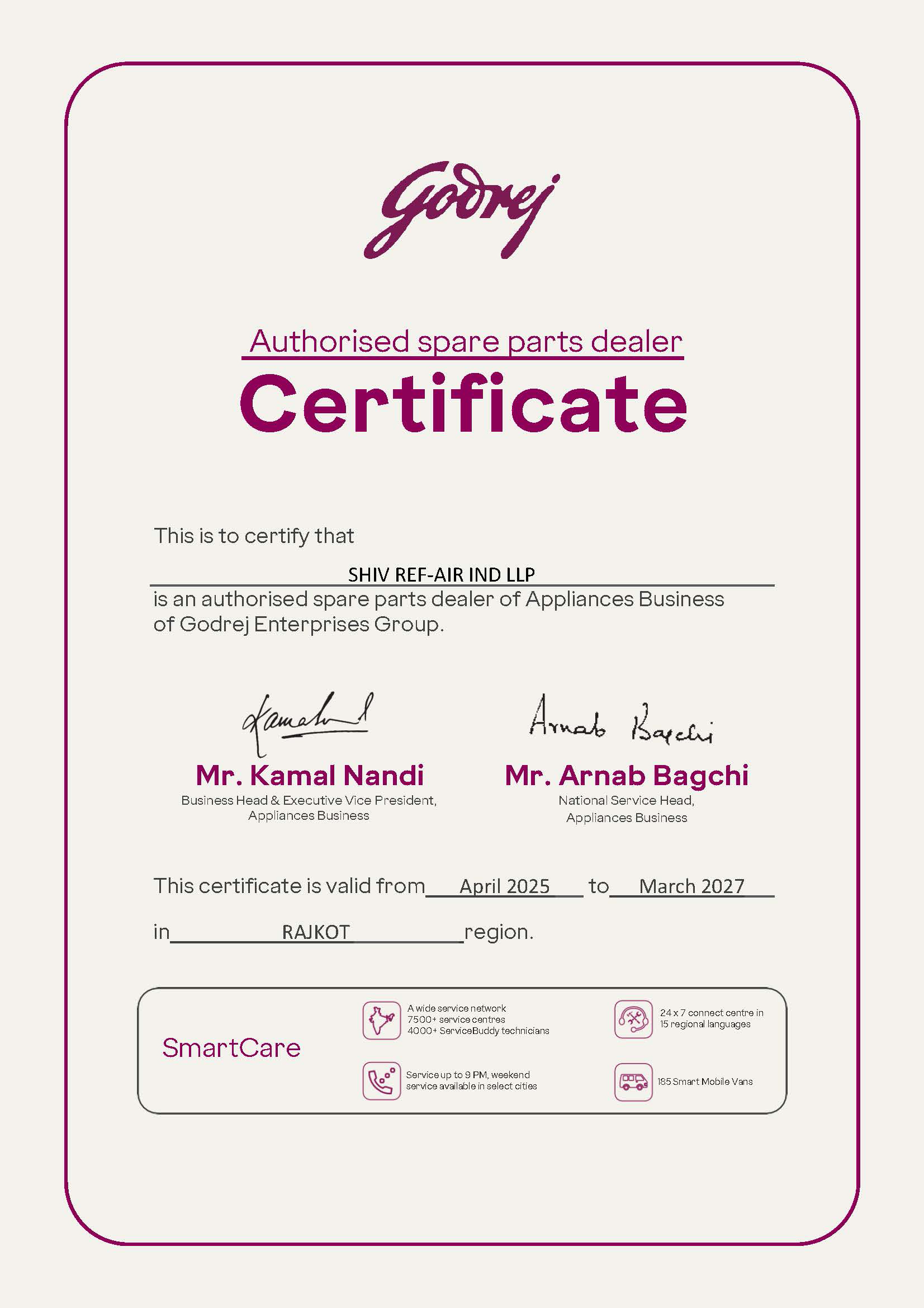 Godrej authorised spare parts dealer